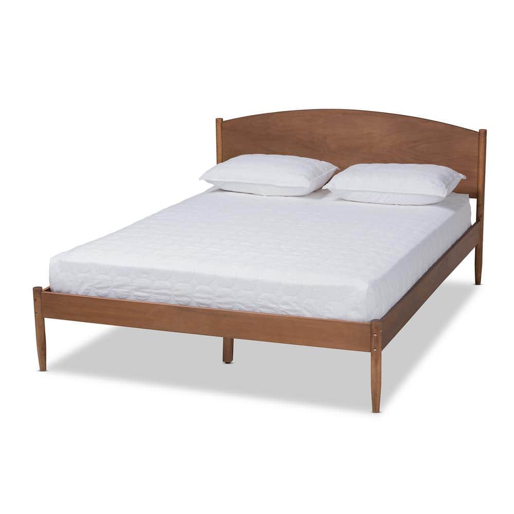 Leanora King Walnut Wood Upholstered Platform Bed with Slats