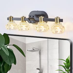 23.6 in. W 4-Lights Bathroom Vanity Light Fixture Over Mirror Black Wall Scones Light, G9, No Bulbs