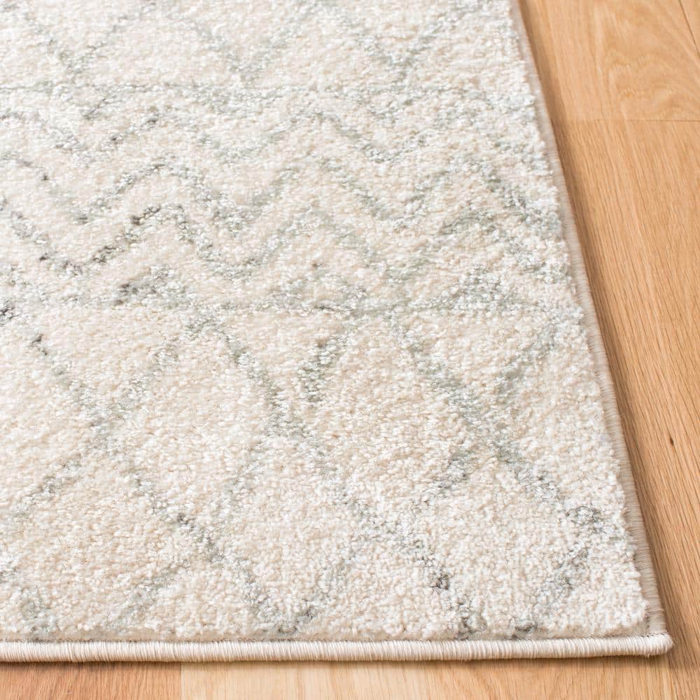 Ivory and Grey 3' x 3' Square Stain-Resistant Synthetic Area Rug
