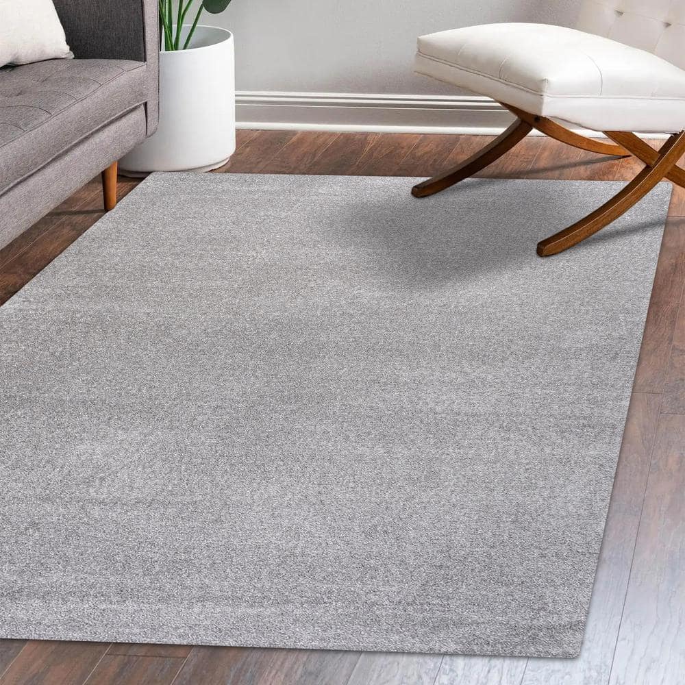 Light Gray 12' x 15' Solid Synthetic Low-Pile Area Rug