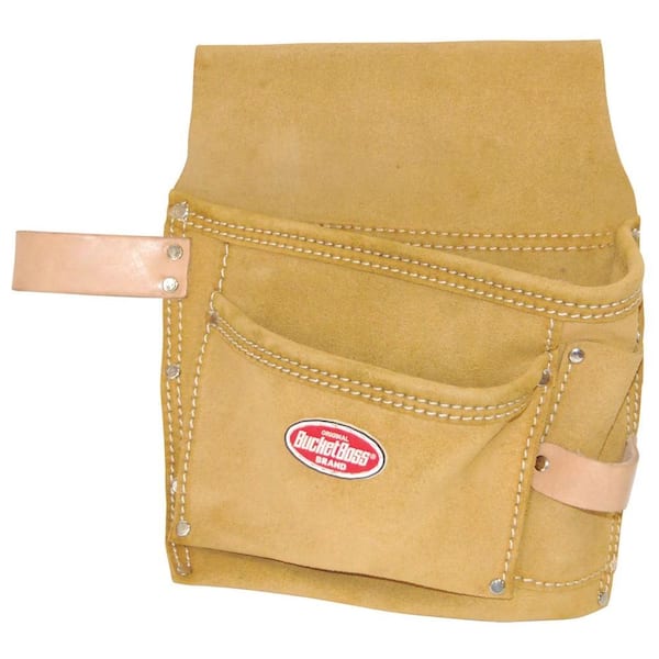 BUCKET BOSS 12 in. Suede 3-Pocket Nail and Tool Bag with Web Belt