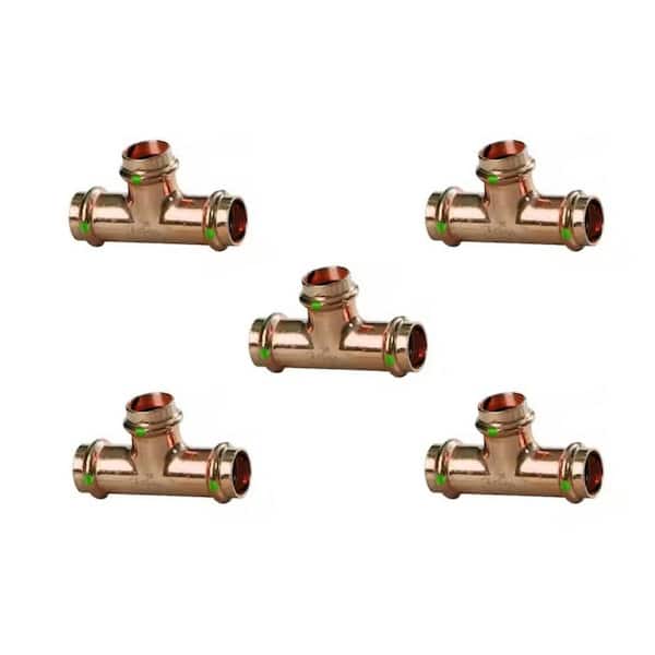 Viega ProPress 1 in. x 3/4 in. 1/2 in. Press Copper Tee (5-Pack)