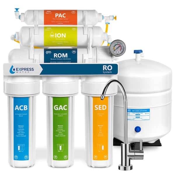 Express Water Deionization Reverse Osmosis Water Filtration System 6 Stage Softener with Faucet and Tank 100 GPD with Pressure Gauge