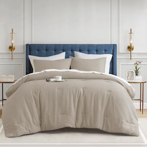 Mina 3-Piece Neutral King/Cal King Waffle Weave Textured Comforter Set