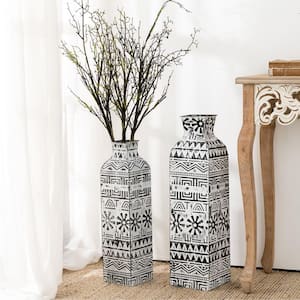 Global/Boho Textured Metal Table/Floor Vase (Set of 2)