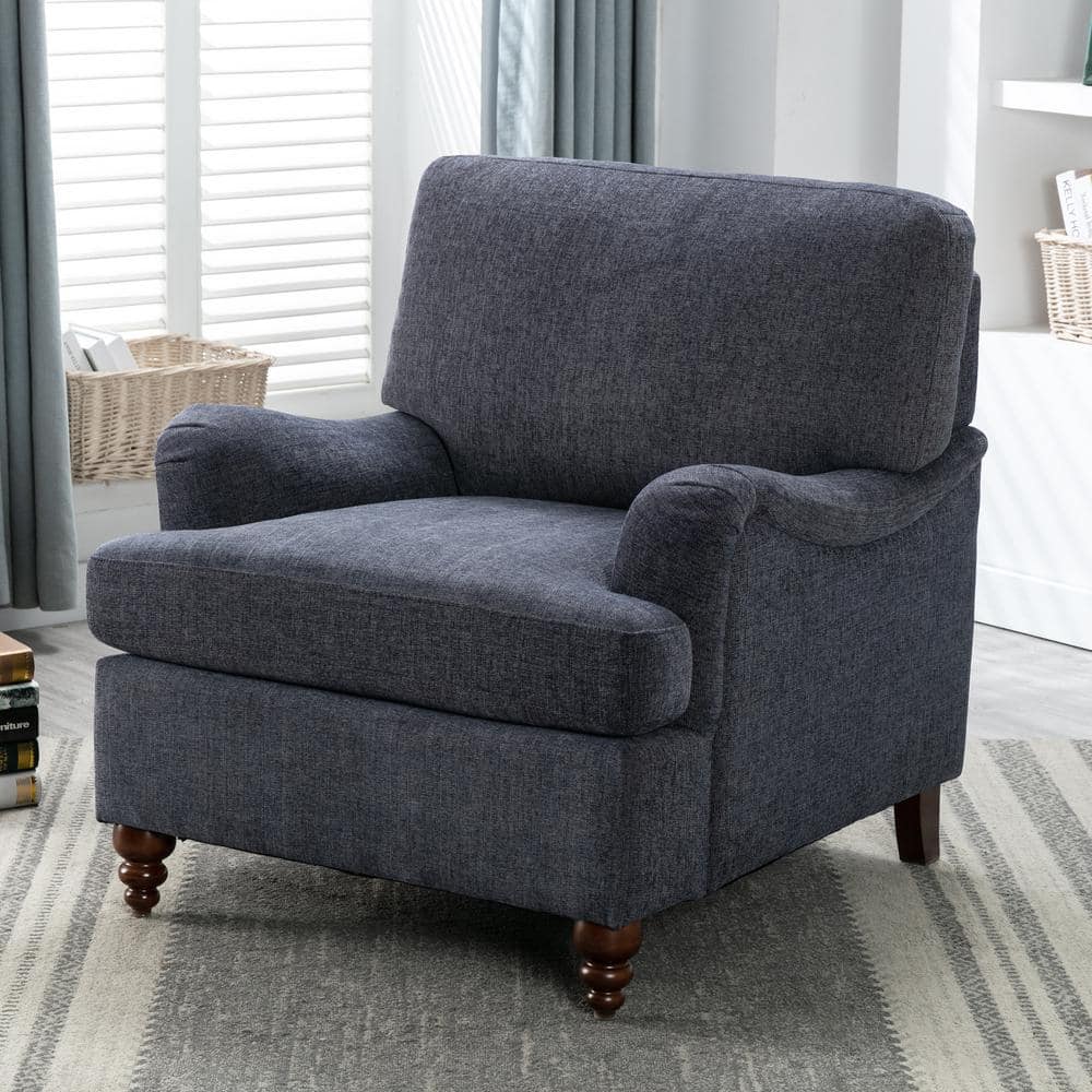 Clarendon Navy Blue Traditional Accent Chair with Walnut Legs
