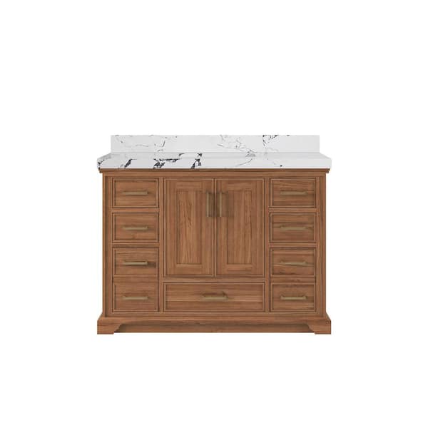 Willow Collections Charlotte Teak 48 in. W x 22 in. D x 36 in. H Single Sink Bath Vanity in Dark Natural with 2 in. Viola Night Top