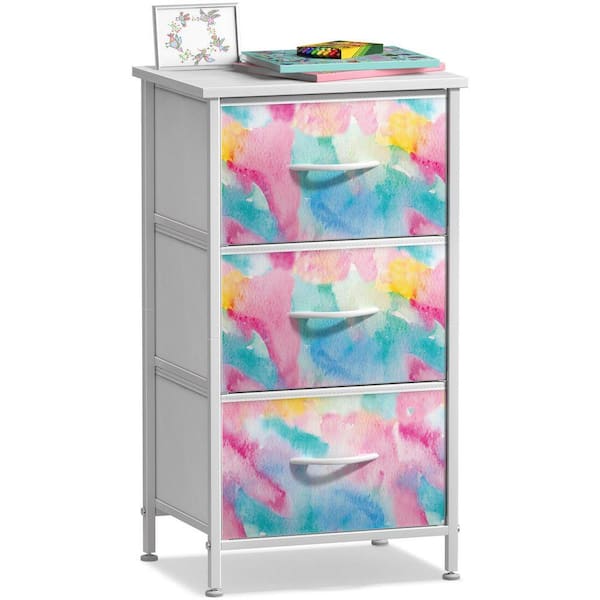 Sorbus Watercolor Tie-Dye 3 Drawer 11.8 in. W Nightstand - Storage