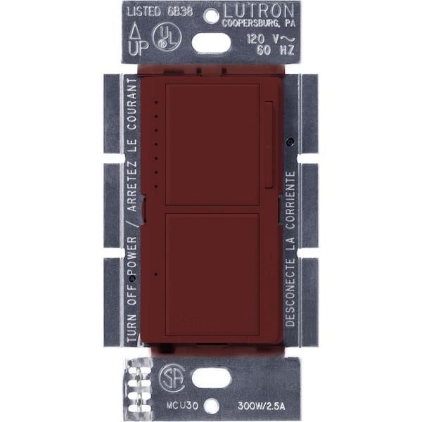 Lutron Maestro Dual Dimmer and Switch, For Incandescent Bulbs Only, 300-Watt/Single-Pole, Merlot (MA-L3S25-MR)