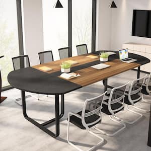 Moronia 70.86 in. Oval Black and Brown Wood Conference Table Desk Seminar Table Executive Desk with Metal Frame Seats 6