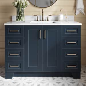 Taylor 49 in. W x 22 in. D x 35.25 in. H Freestanding Bath Vanity in Midnight Blue with Carrara White Marble Top