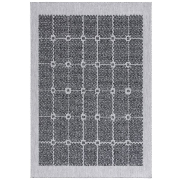 Milos Charcoal 9 ft. x 12 ft. High-Low Geometric Border Indoor/Outdoor Area Rug