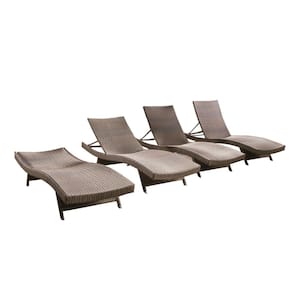 Salem Mixed Mocha Faux Rattan Outdoor Patio Chaise Lounges (Set of 4)