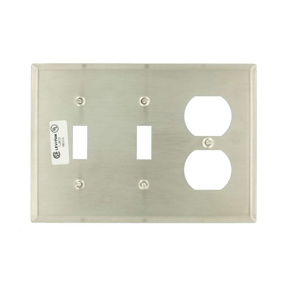 Stainless Steel 3-Gang 2-Toggle 1-Duplex Wallplate