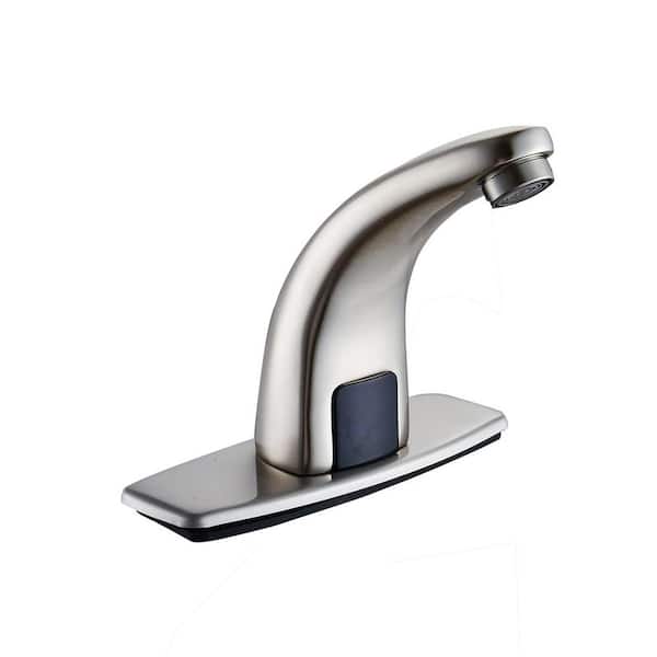 Unbranded Automatic Sensor Touchless Single Hole Bathroom Sink Faucet With Deck Plate in Brushed Nickel