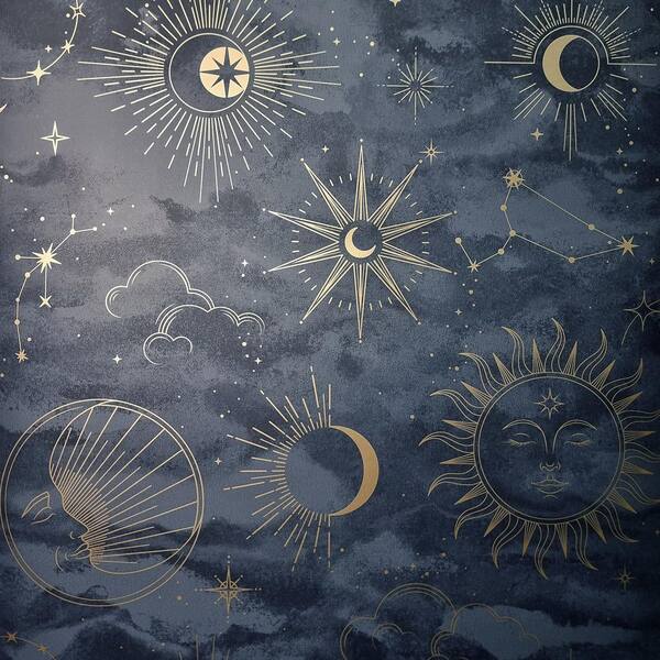 Blue Kalel Navy Celestial Wallpaper Sample
