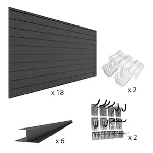 96 in. x 48 in. (576 sq. ft.) PVC Slat Wall Panel Set Charcoal Complete Bundle (18-Panel Pack)