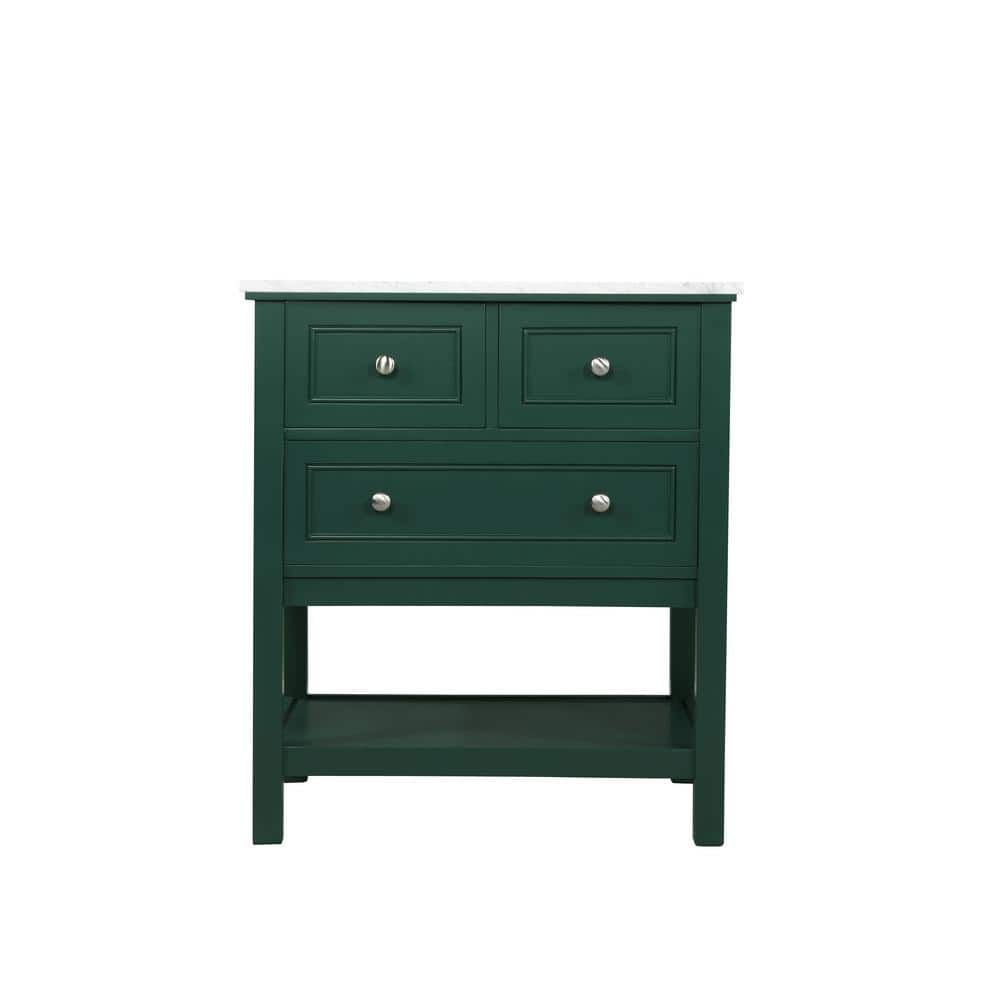 Timeless Home 30 in. W Single Bath Vanity in Green with Marble Vanity Top i