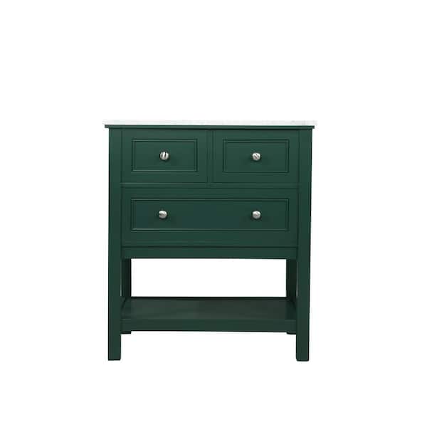 Unbranded Timeless Home 30 in. W Single Bath Vanity in Green with Marble Vanity Top in Carrara with White Basin
