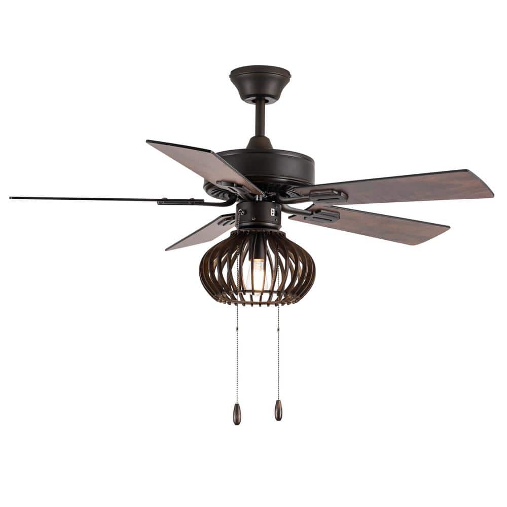 42-Inch Oil-Rubbed Bronze and Wood Caged Ceiling Fan with Light