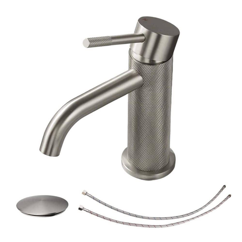 6.5 in. H Single Handle Single Hole Carved Surface Bathroom Faucet with Pop Up Drain in Brushed Nickel price history on PriceWatchPro