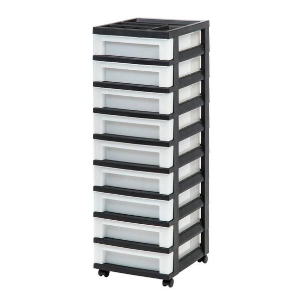 Iris 14 25 In L X 12 05 W 37 75 H 9 Drawer Storage Cart With Organizer Top Black And Pearl 585005 Iris 14 25 In L X 12 05 W 37 75, Iris 3 Drawer Storage Cart With Wheels