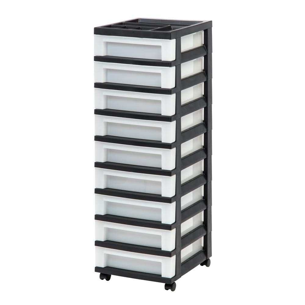 Rolling 5 Drawers Storage Cabinet Plastic Storage Organizer with Wheels  Modern Storage Tower for Home Living Room Bedroom Office, Black & Clear