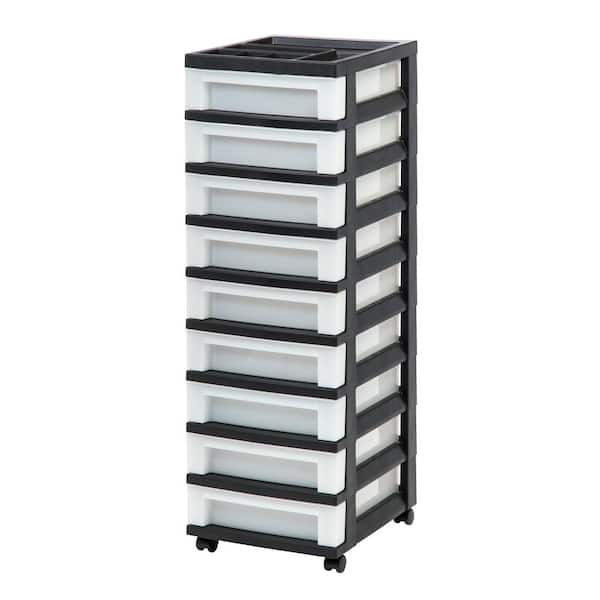 IRIS 14.25 in. L x 12.05 in. W x 37.75 in. H 9-Drawer Storage Cart with Organizer Top in Black and Pearl
