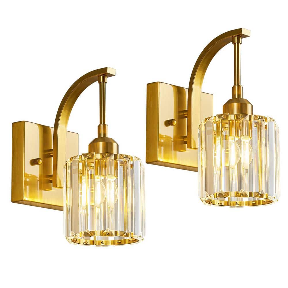 Home Lighting 4.72 in. 1-Light Gold Round Vanity Lights with Crystal Accents Over Mirror for Bathroom, 2-Pack price history on PriceWatchPro