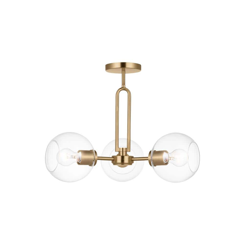Satin Brass 3-Light Glass Sputnik Chandelier