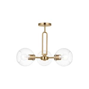 Codyn 3-Light Satin Brass Semi-Flush Convertible Pendant Light with Clear Glass Shades