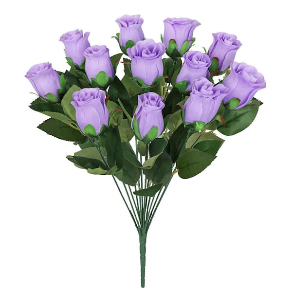 LIVING LUXURY 19.5 in. Lavender Artificial Rose Bud Flower Stem Bush Bouquet (Set of 2)