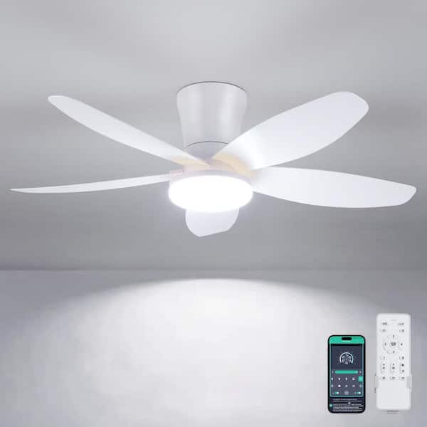 Kviflon 36 in. Indoor/Outdoor Flush Mount White Ceiling Fan with Dimmable 3 Color LED Light and Remote/APP Control