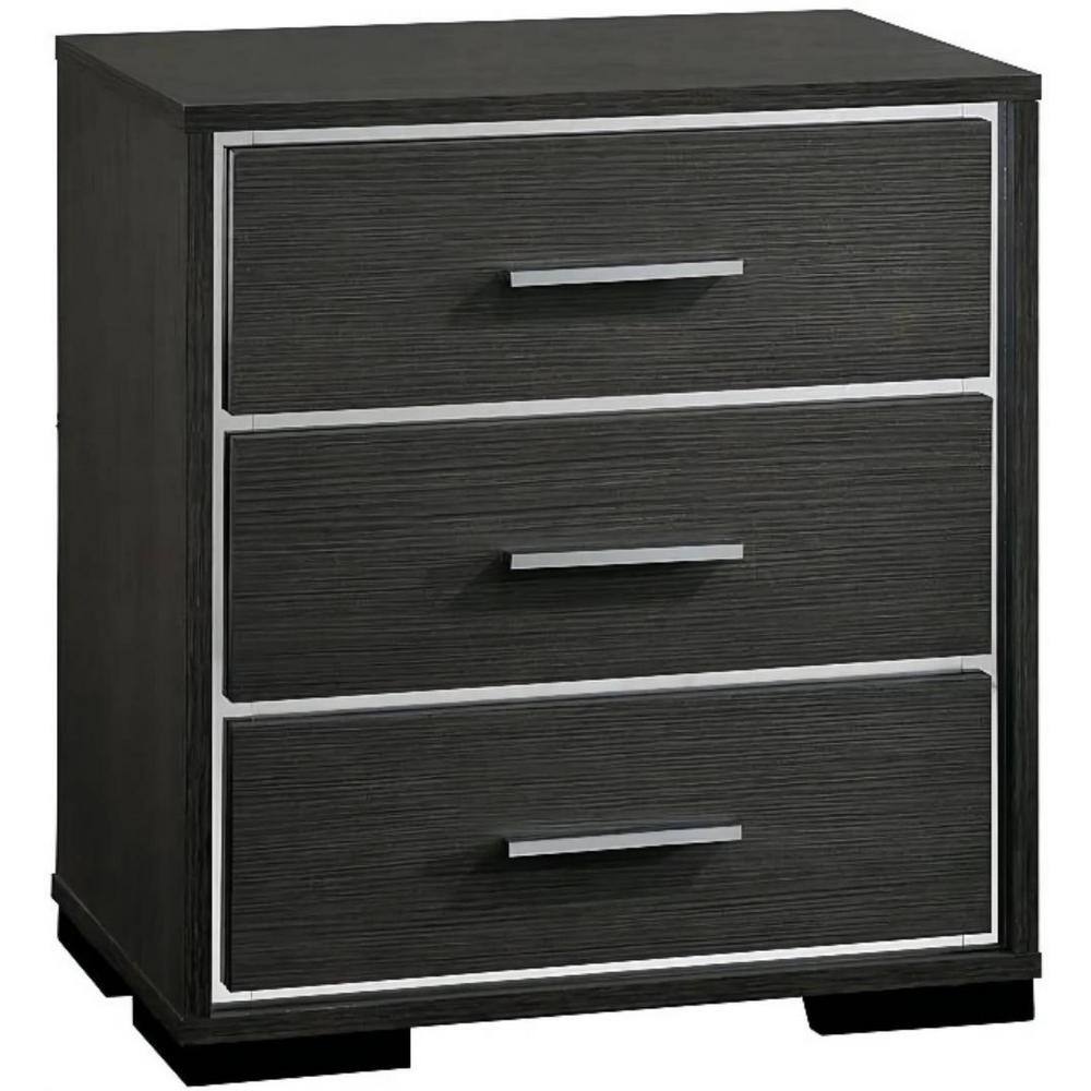 Aoibox Warm Gray Solid Wood Nightstand with Modern Lines Chrome Trim