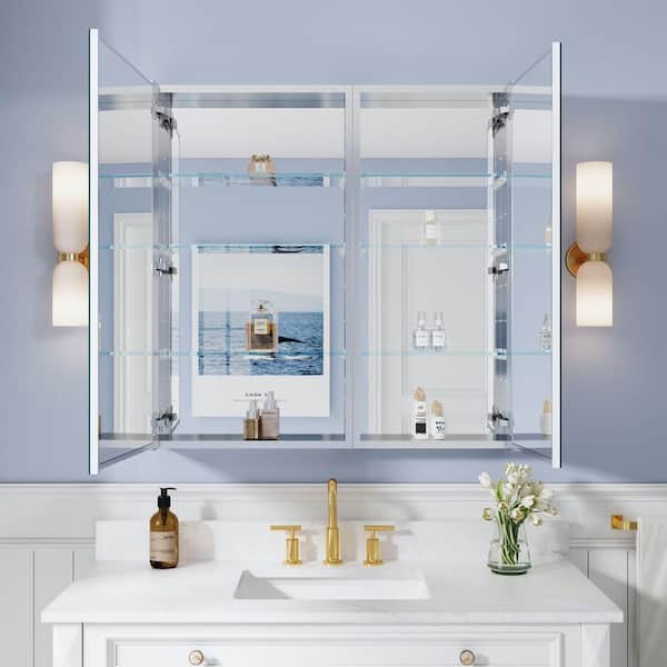 ROSA 36 in. W x 36 in. H Surface/Recessed Mount Square Tri-View Aluminum Medicine Cabinet with Mirror, Combo Set