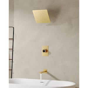 8 in. Single Handle 2-Spray Wall Mount Tub and Shower Faucet in Brushed Gold (Valve Included)