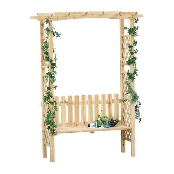 Outsunny 5 ft. x 2.35 ft. Natural Wood Bench Arch Pergola with Natural Fir Wood Build