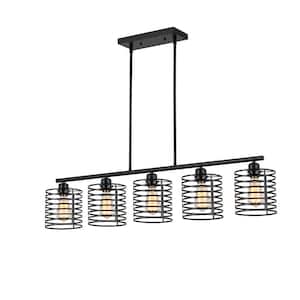 5-Light Black Modern Industrial Style Island Chandelier with Metal Shade