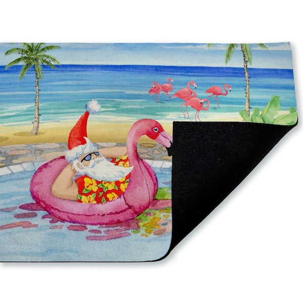 Santa Pool Float and Cocktail Blue 18 in. x 30 in. Polyester Non-Slip Outdoor Door Mat