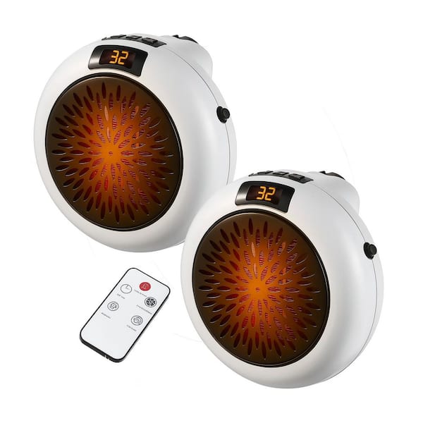 500W Electric Wall Plug Space Heater with Adjustable Thermostat Timer Remote LED Display Quiet Indoor 2 Pack Forced Air