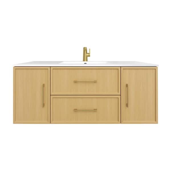 Cutler Kitchen and Bath Cassidy 48 in. W x 18 in. D x 20 in. H Single Sink Wall Mounted Bath Vanity in Natura with Cultured Marble Top in White