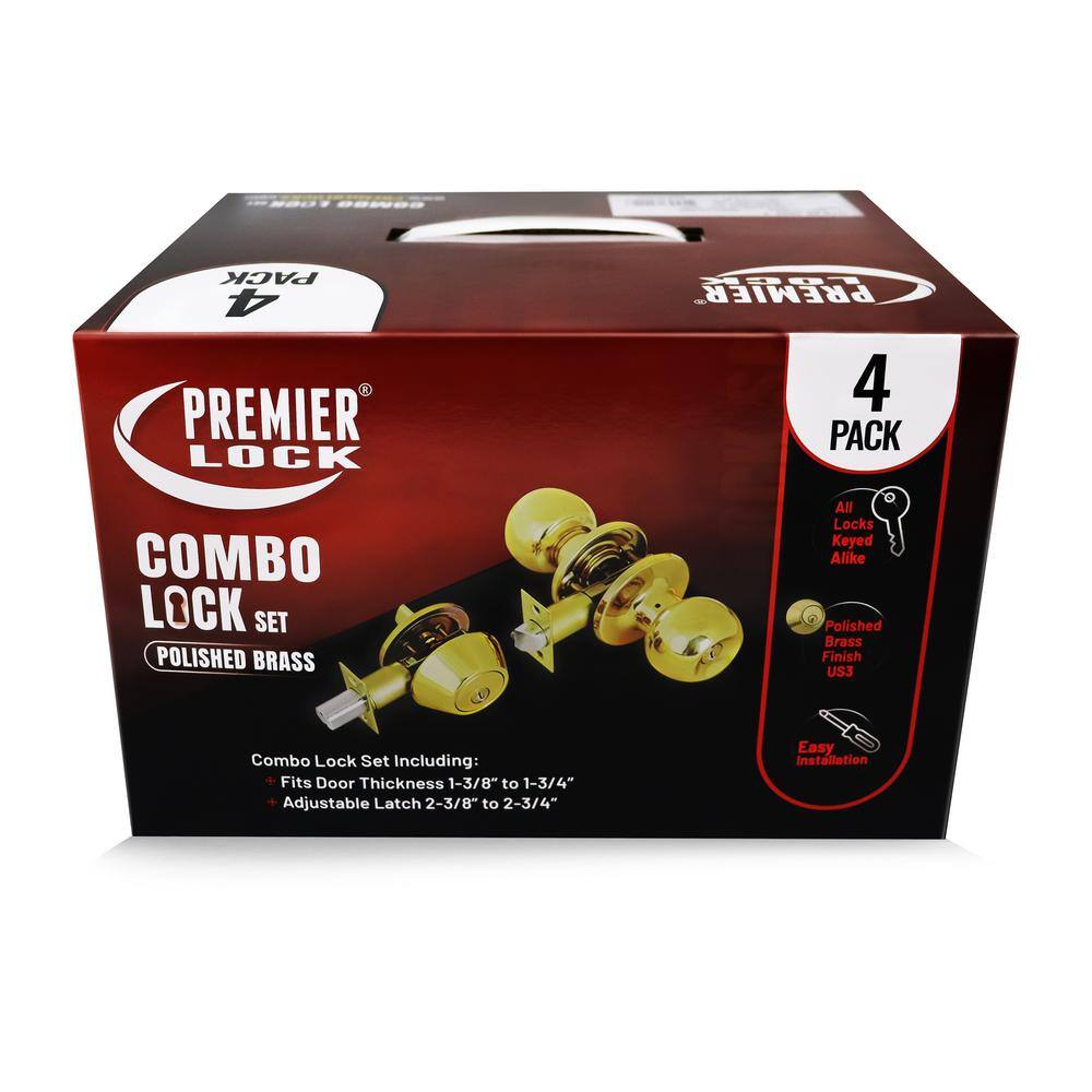 Polished Brass Entry Knob Set with Single Cylinder Deadbolt