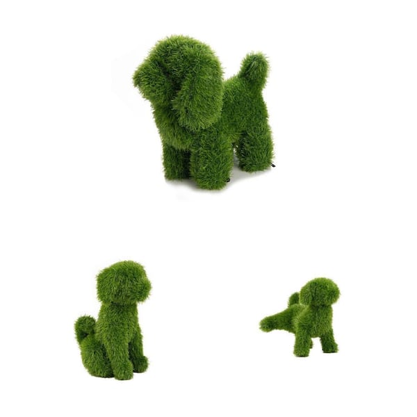 19 in. & 13 in. Green Artificial Turf Topiary Dog Combo (3-Pieces)