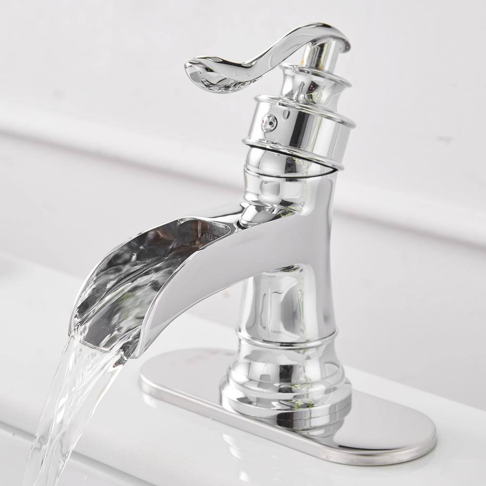 Polished Chrome Single Handle Bathroom Faucet with Drain Assembly