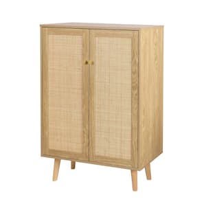 Rattan Natural Oak 2-Doors Accent Storage Cabinet Kitchen Buffet Sideboard Cabinet for Entryway With Adjustable Shelf