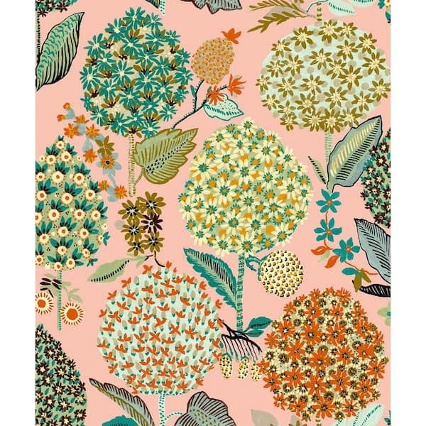 NextWall 30.75 sq. ft. Posy Pink Blooming Bulbs Vinyl Peel and Stick Wallpaper Roll
