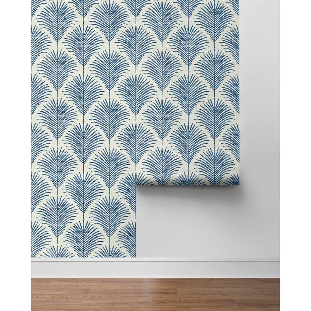 Coastal Blue Palm Frond Vinyl Peel and Stick Wallpaper Roll