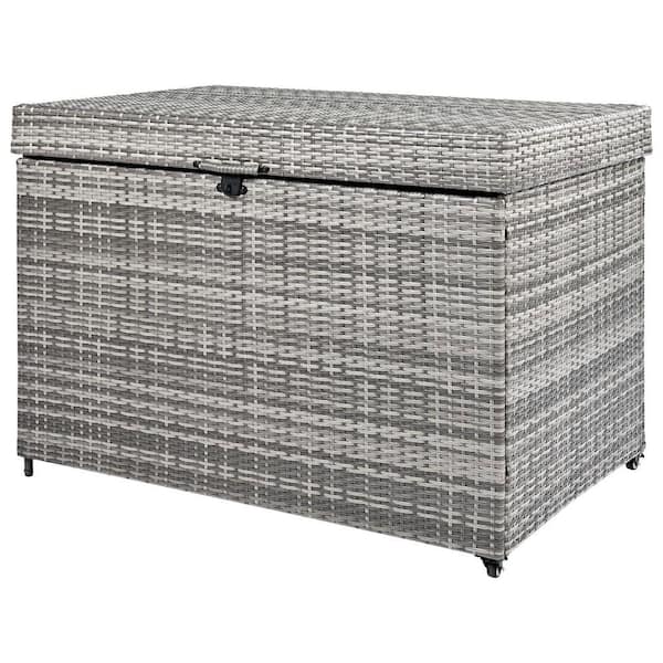 230 gal. Gray All-Weather Rattan Wicker Storage Deck Box with Wheels