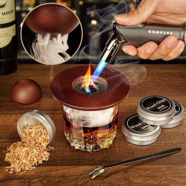 Lynzavix Brown Wood Whiskey Smoker Kit Cocktail Infuser Kit with