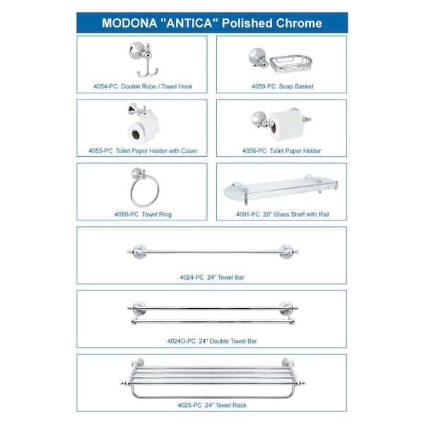 MODONA Antica 24 in. Towel Bar in Polished Chrome 4024-PC The Home Depot